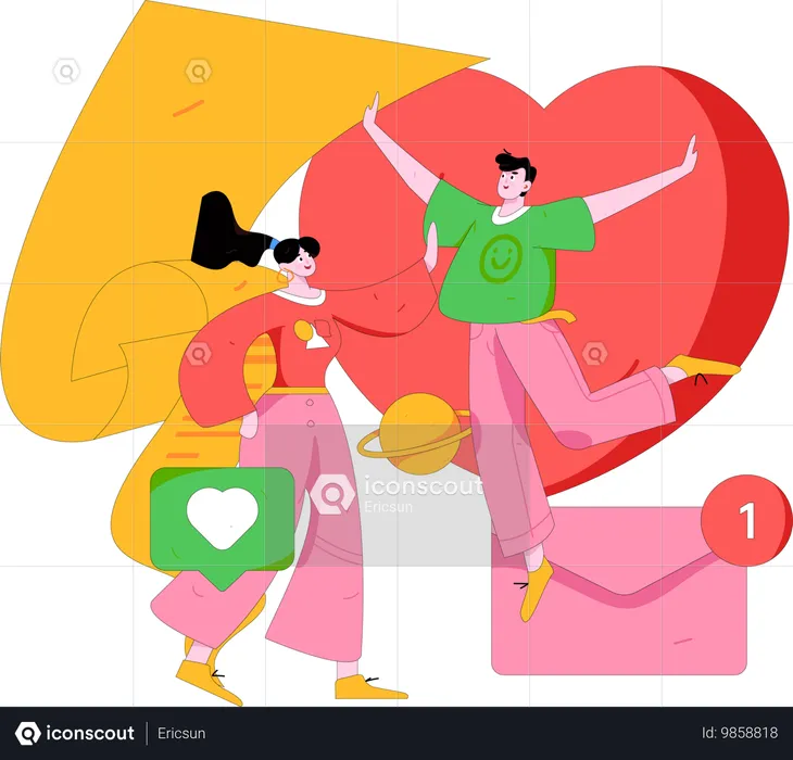 Couple celebrating Valentines Day  Illustration