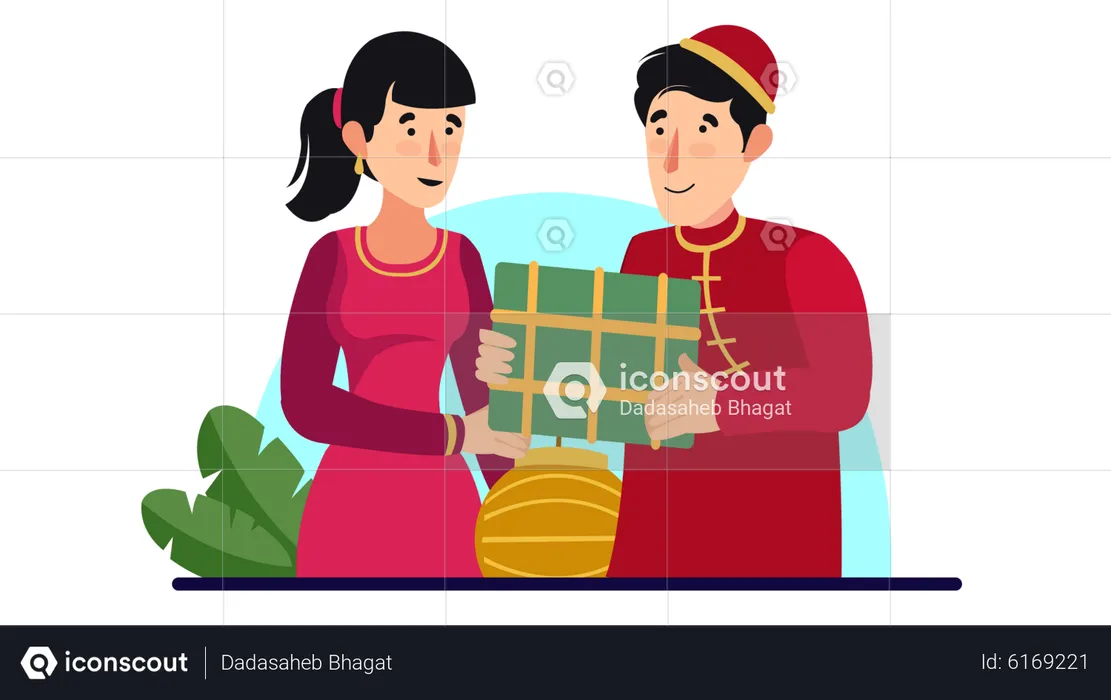 Couple celebrating Vietnam new year  Illustration