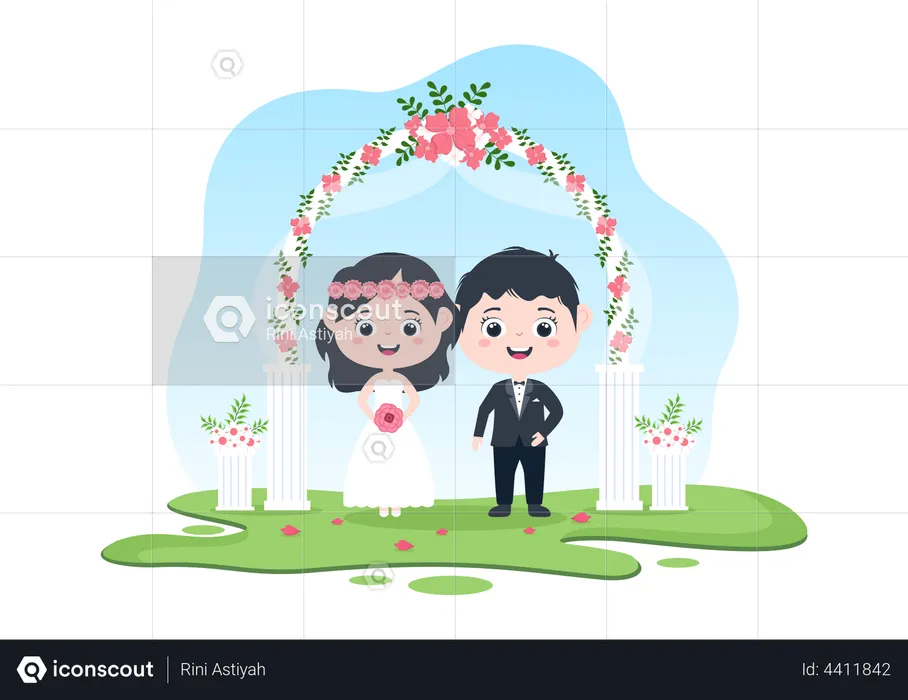 Couple Celebrating Wedding  Illustration
