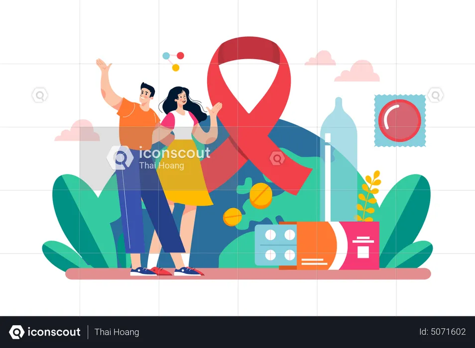 Couple Celebrating World AIDS Day  Illustration