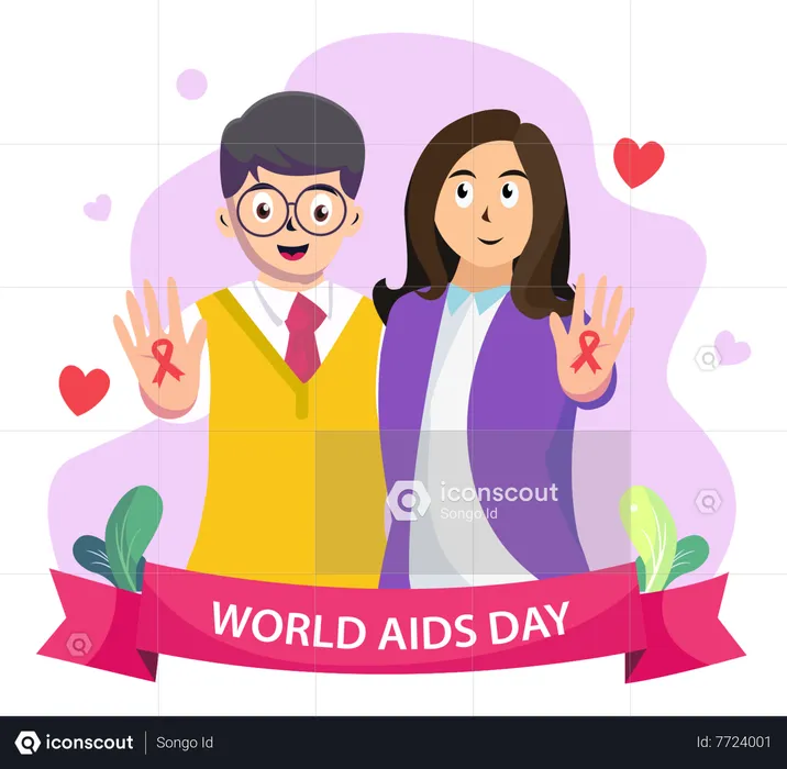 Couple Celebrating World AIDS Day  Illustration