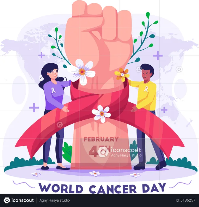 Couple celebrating World Cancer Day  Illustration