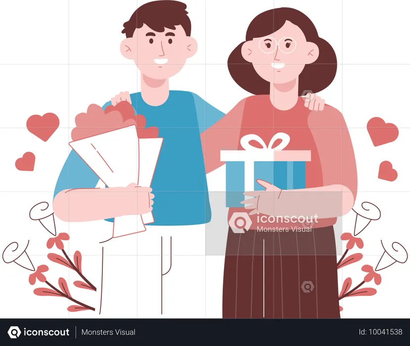 Un couple célèbre son premier dîner en amoureux  Illustration