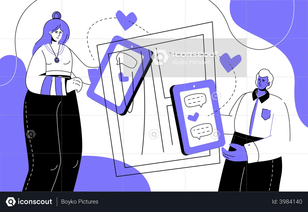 Couple chatting on mobile  Illustration