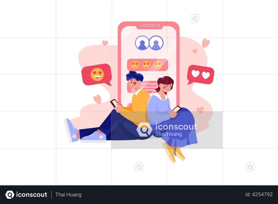 Couple chatting on mobile  Illustration