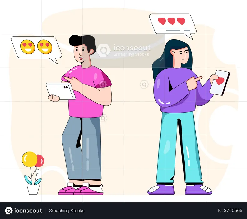 Couple chatting on social media app  Illustration