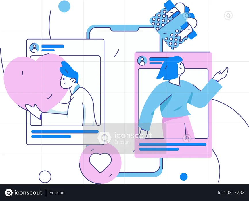 Couple chatting on social media  Illustration