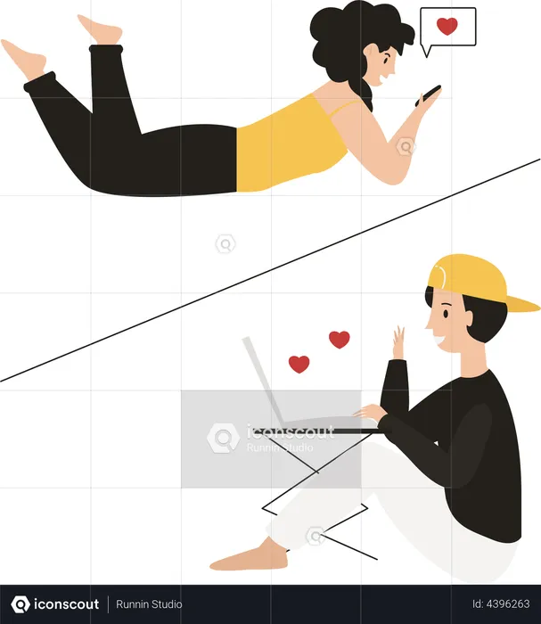 Couple chatting on video call  Illustration