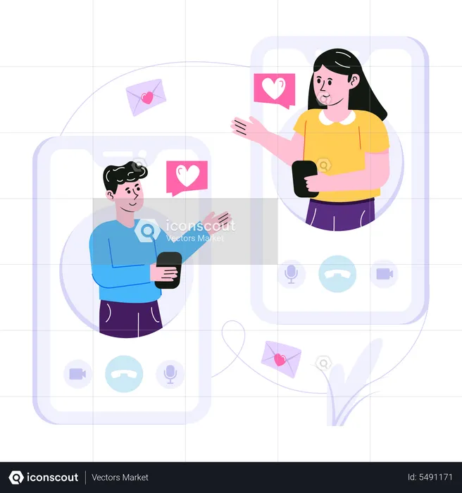 Couple chatting online via mobile app  Illustration