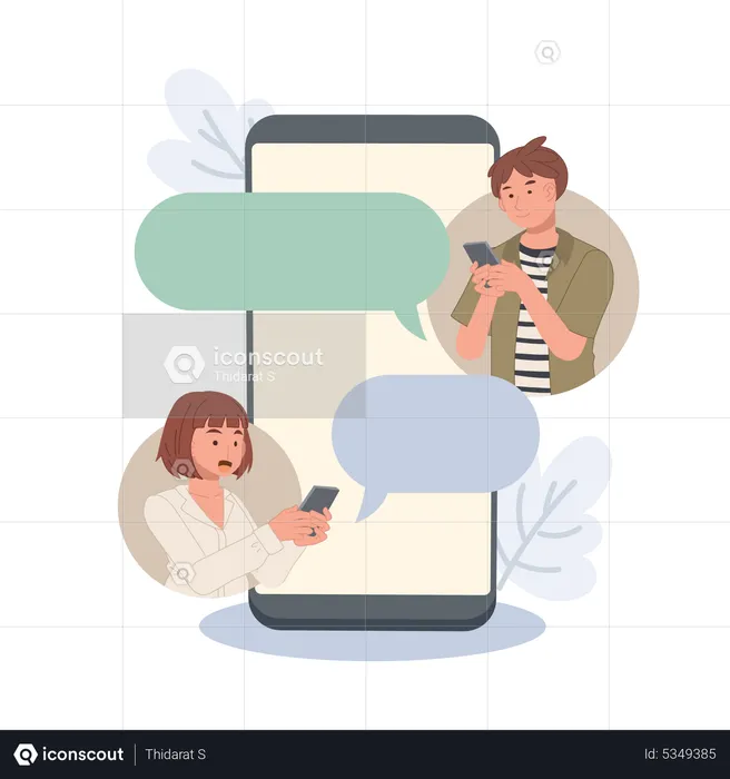 Couple chatting via mobile phone  Illustration