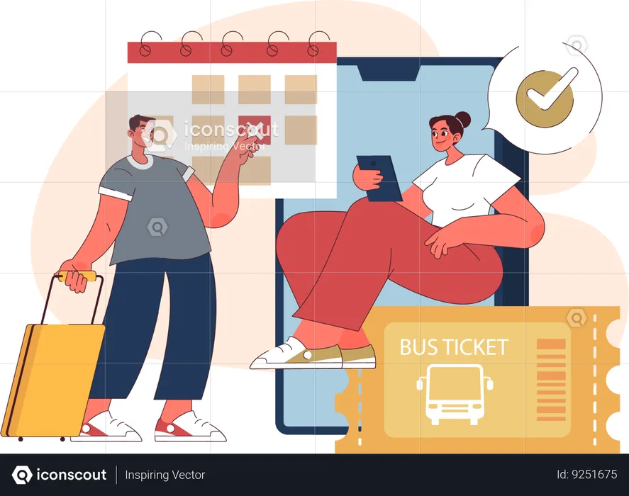 Couple check bus booking  Illustration