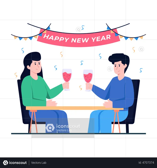 Couple Cheering Alcohol Glasses  Illustration