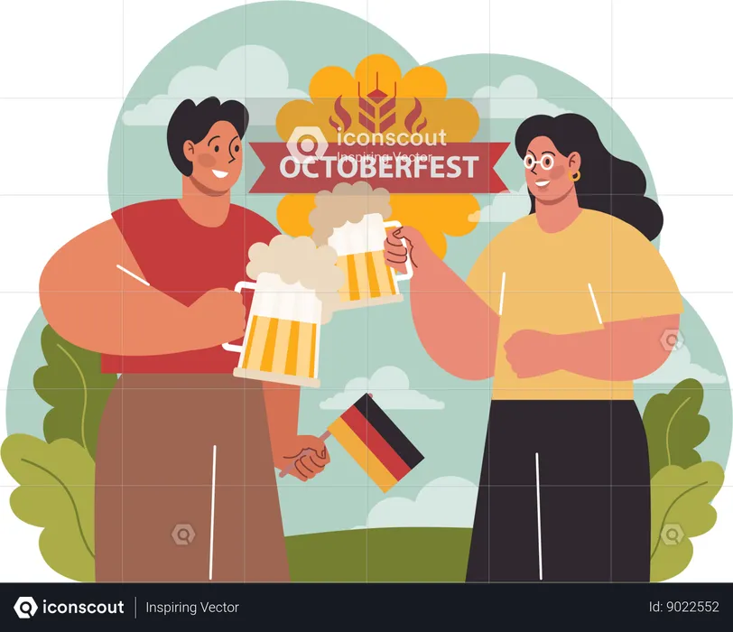 Couple cheers beer glass  Illustration