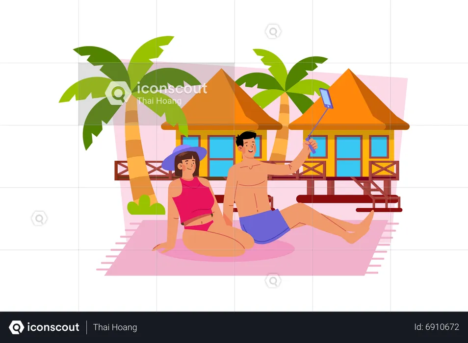 Couple chooses peaceful resort to relax  Illustration