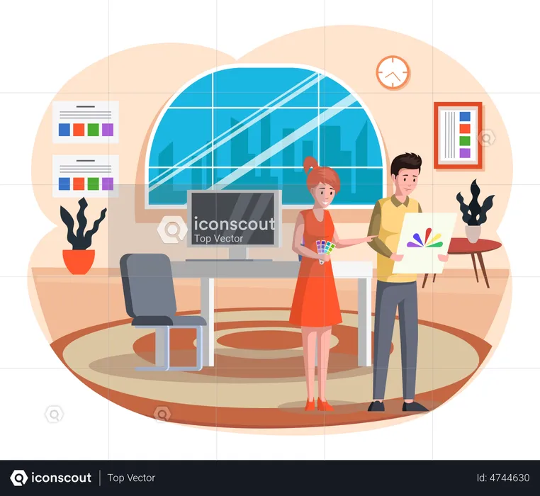 Couple choosing color from paint samples  Illustration