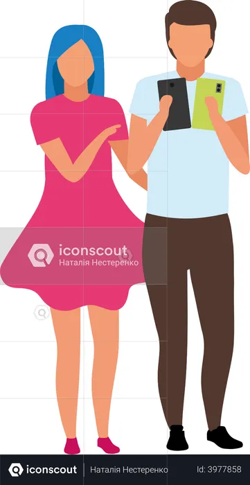 Couple choosing phone model  Illustration