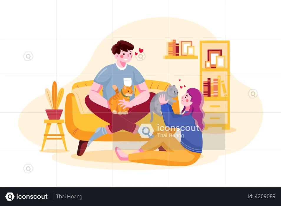 Couple choyer chat  Illustration