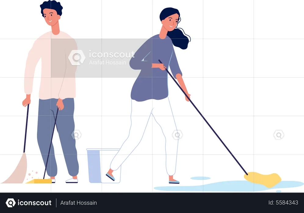 Couple cleaning home together  Illustration