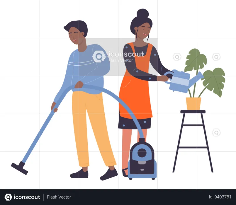 Couple cleaning house  Illustration