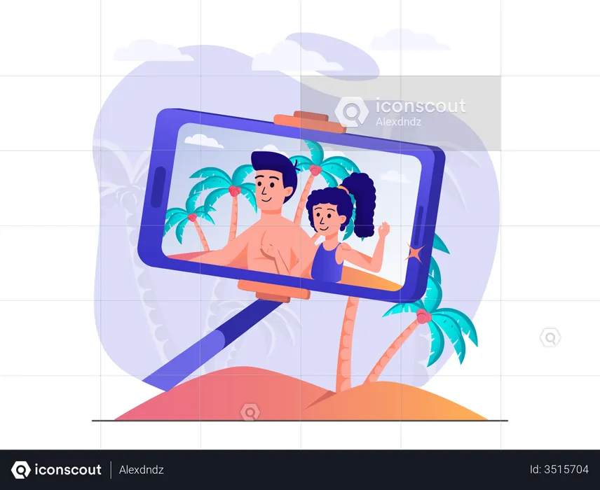 Couple clicking selfie at beach  Illustration