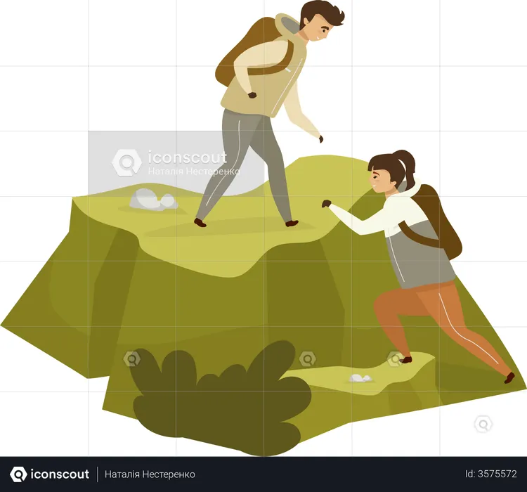 Couple climbing hill  Illustration