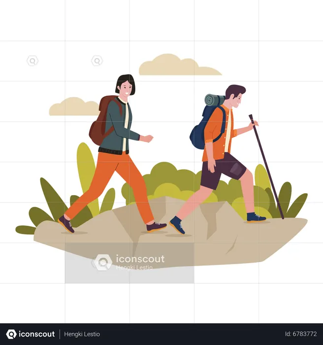 Couple climbing mountain  Illustration