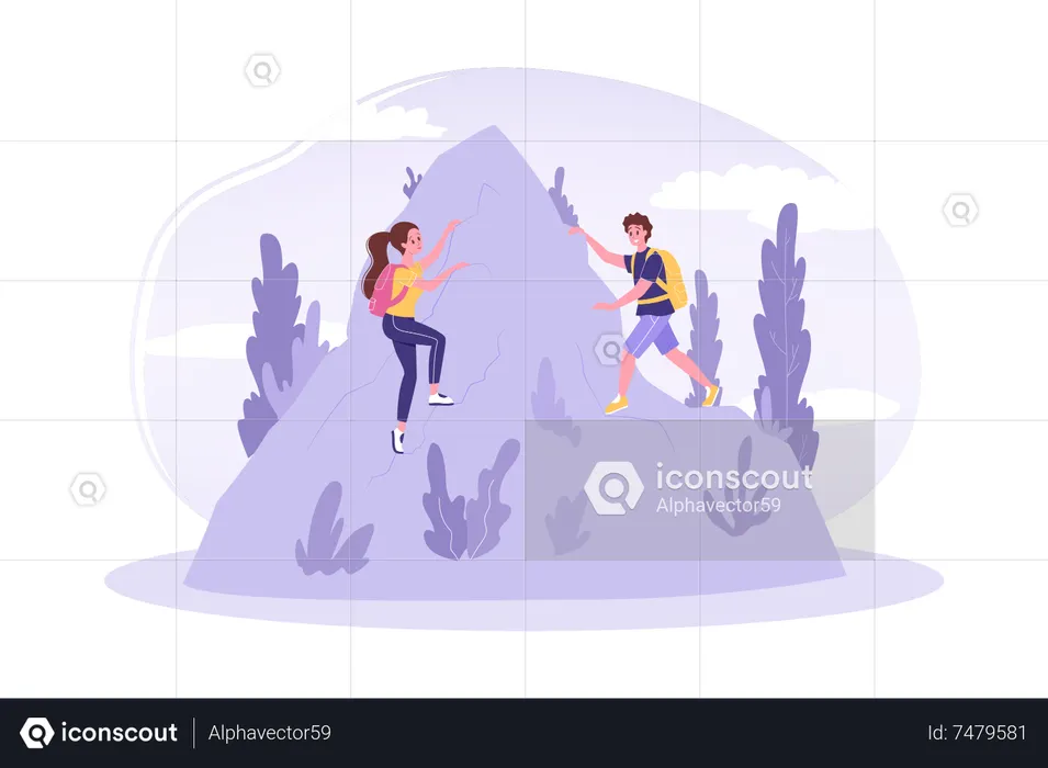Couple climbing top of the mountain  Illustration