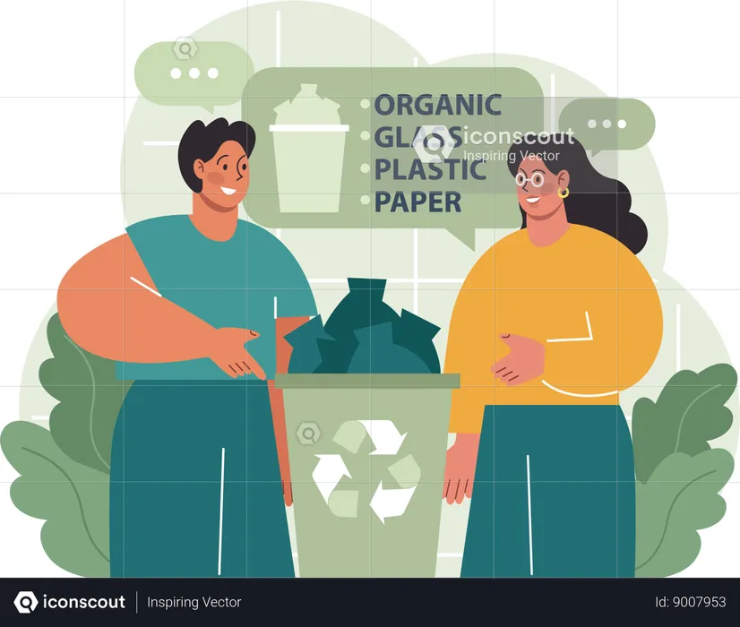 Couple collecting waste garbage  Illustration