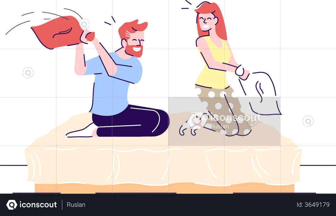 Combat d'oreillers en couple  Illustration