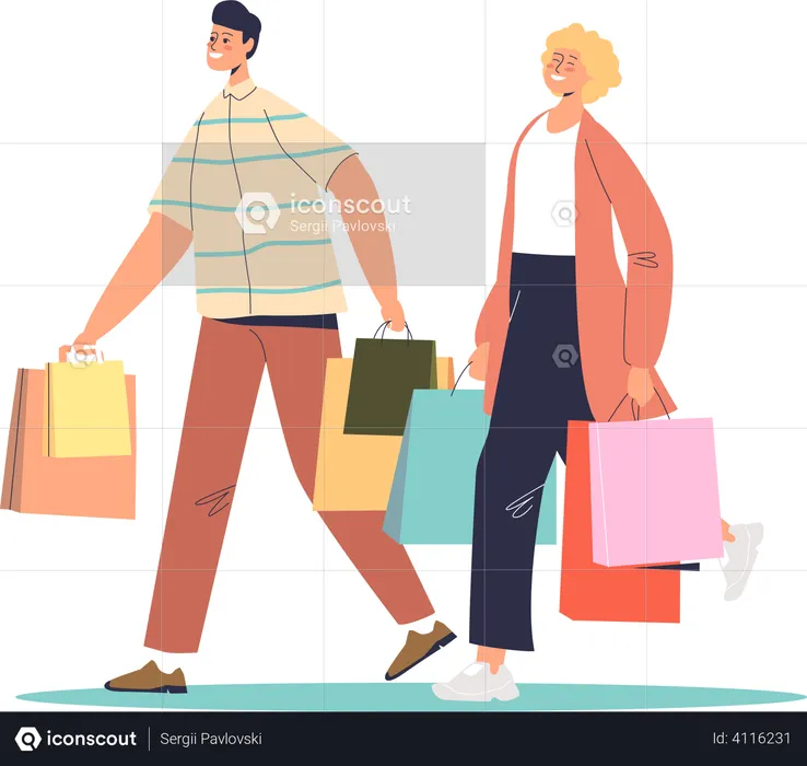 Couple coming from shopping  Illustration