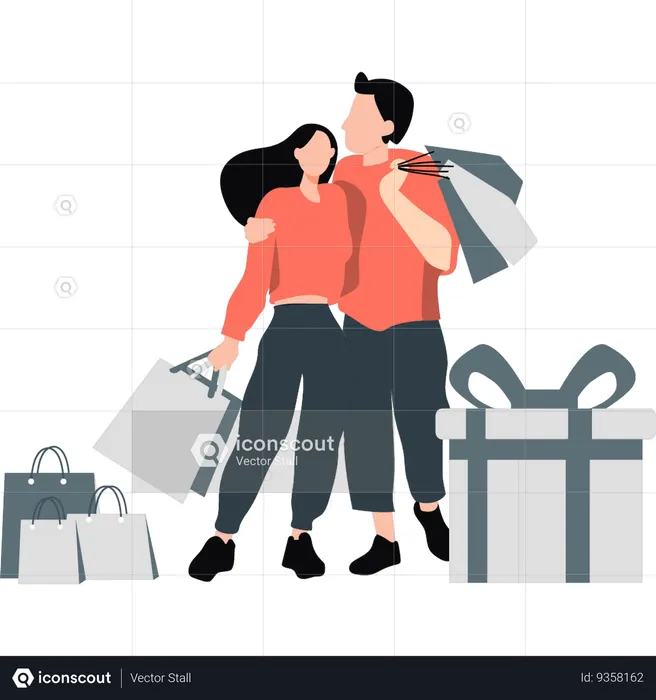 Couple coming from shopping while holding shopping bags  Illustration