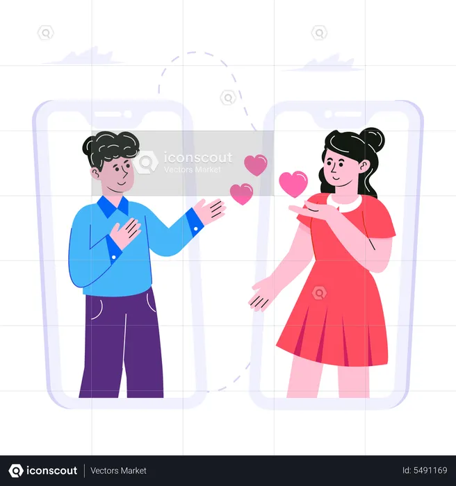 Couple communicating online via mobile app  Illustration