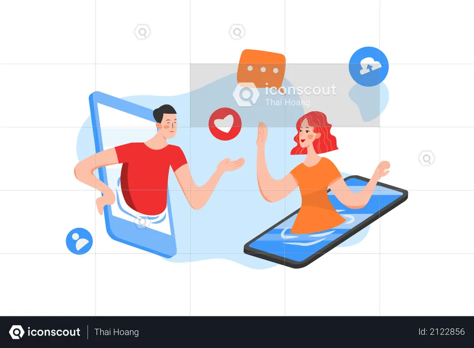 Couple communicating using phone  Illustration