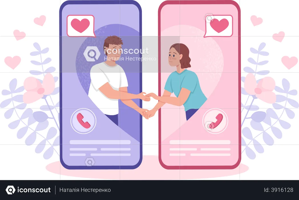 Couple connected over smartphone having long distance relationship Illustration