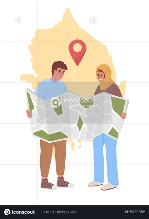 Couple consulting map in honeymoon trip  Illustration