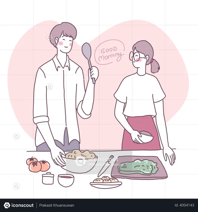 Couple cooking in kitchen  Illustration
