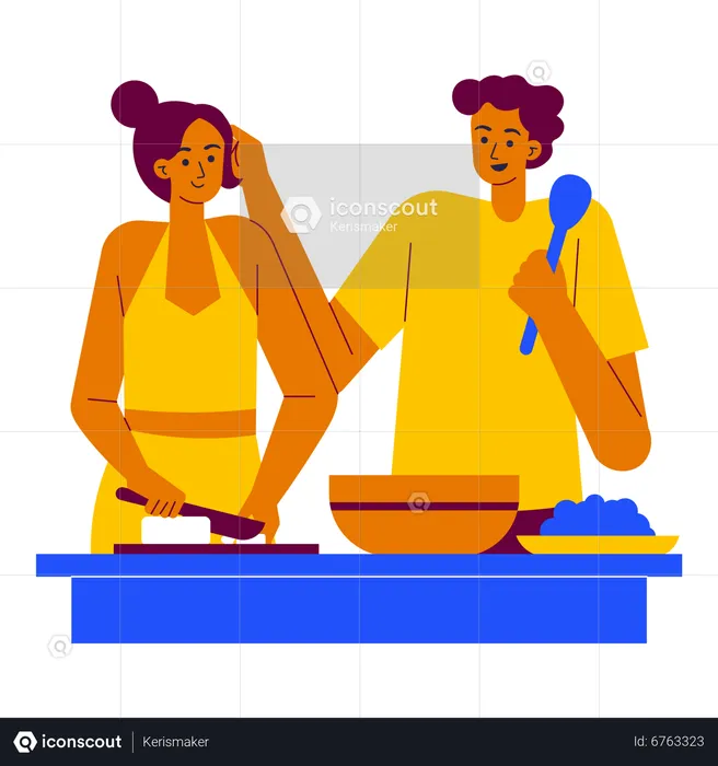 Couple cooking in the kitchen  Illustration