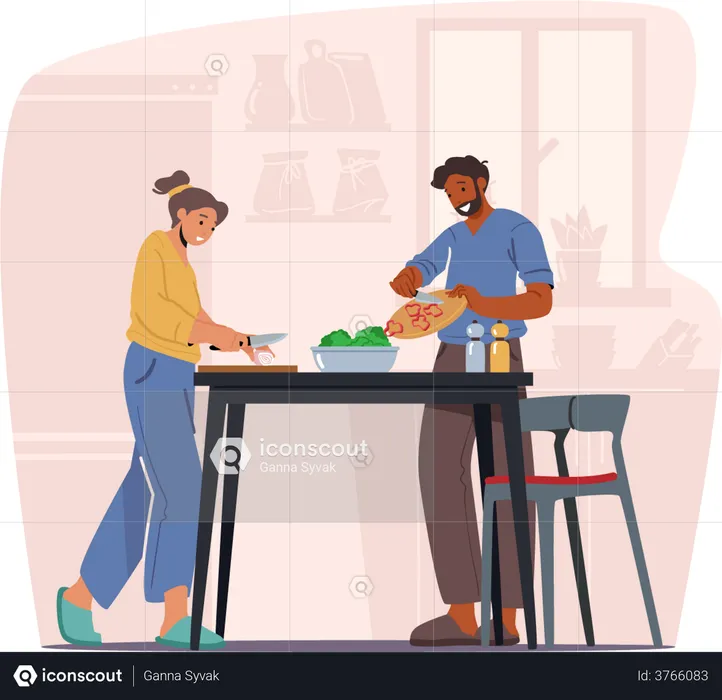 Couple cooking meal at home  Illustration