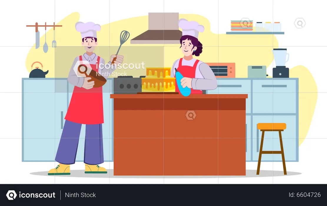 Couple Cooking together  Illustration