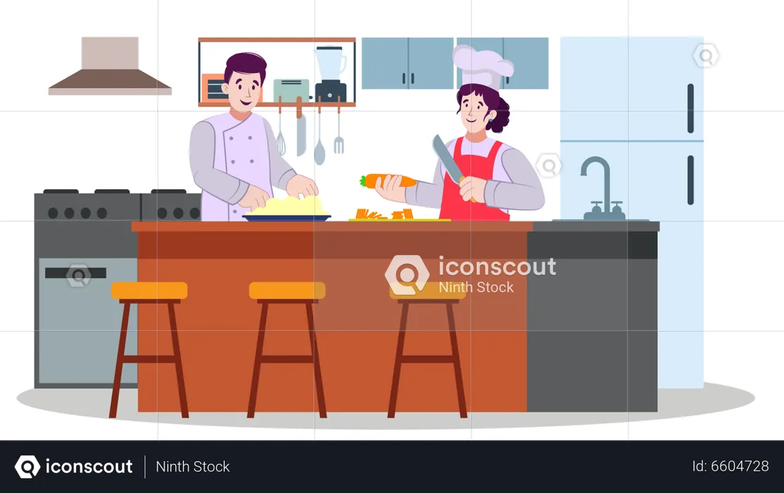 Couple Cooking together  Illustration