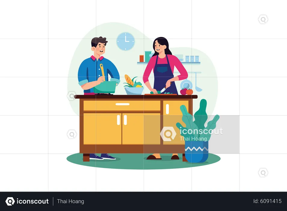 Couple cooking together  Illustration