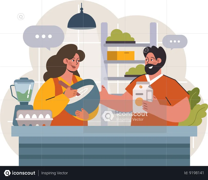 Couple cooking together in kitchen  Illustration
