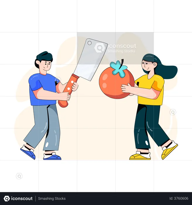 Couple cooking vegetable meal  Illustration
