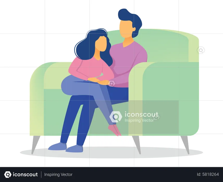 Couple cuddling on couch  Illustration
