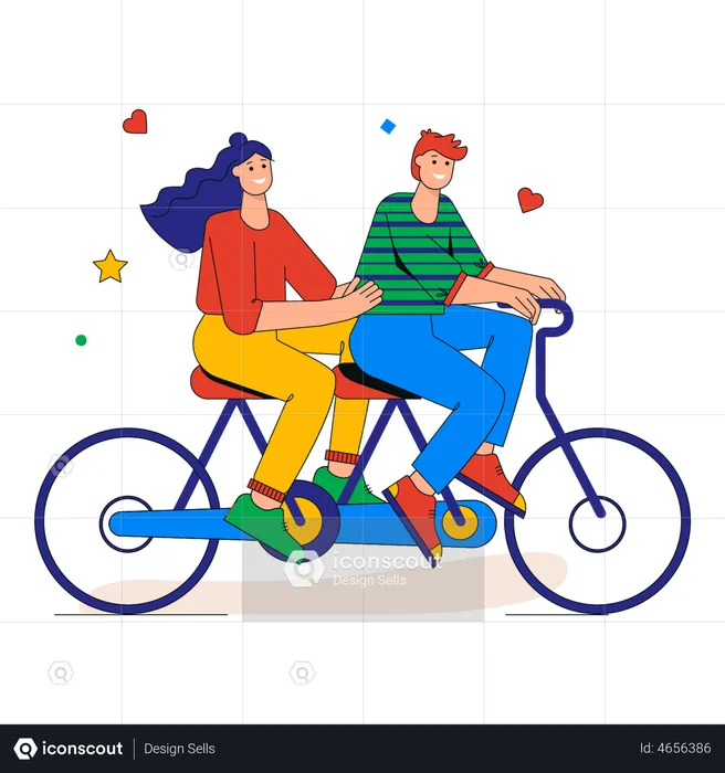 Couple cycling together  Illustration