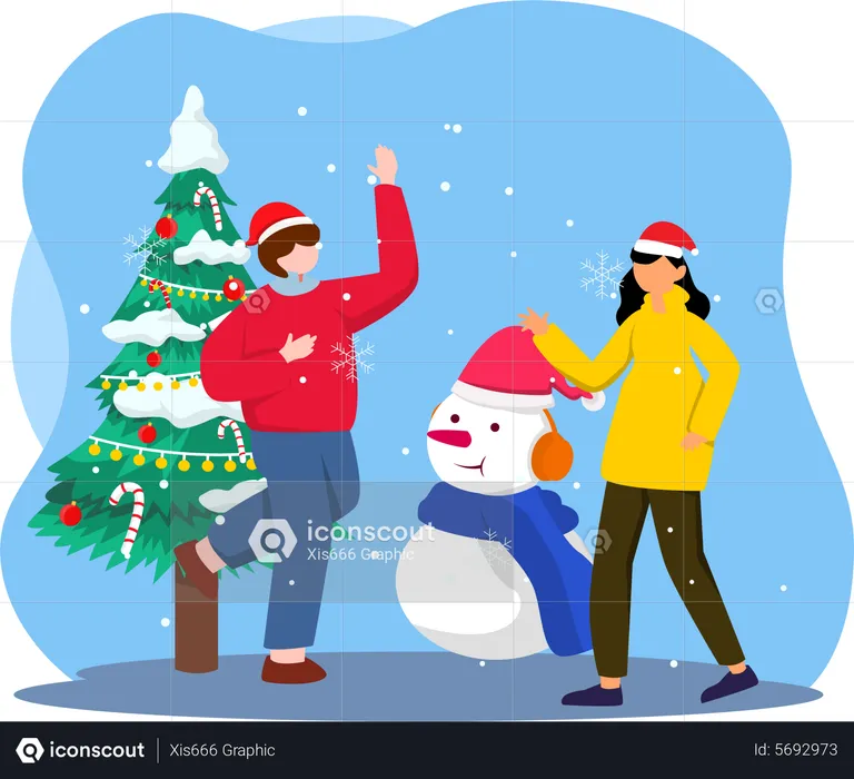 Couple dancing and celebrating christmas  Illustration