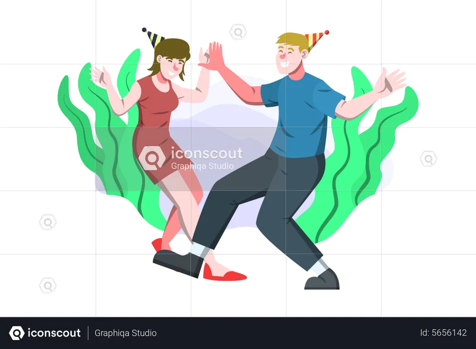 Couple dancing during birthday celebration  Illustration