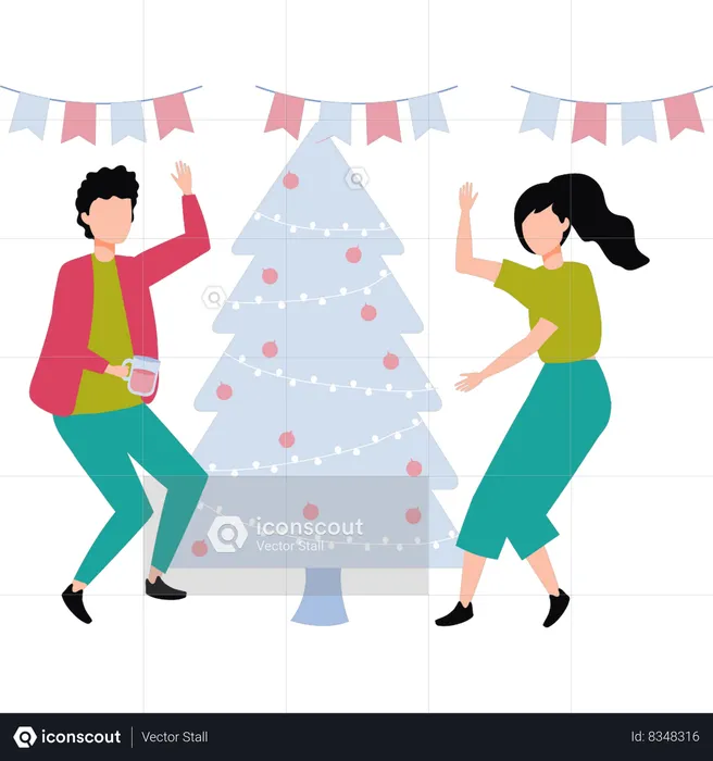 Couple dancing in christmas party  Illustration