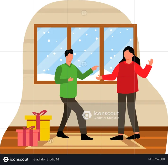 Couple dancing on Christmas  Illustration