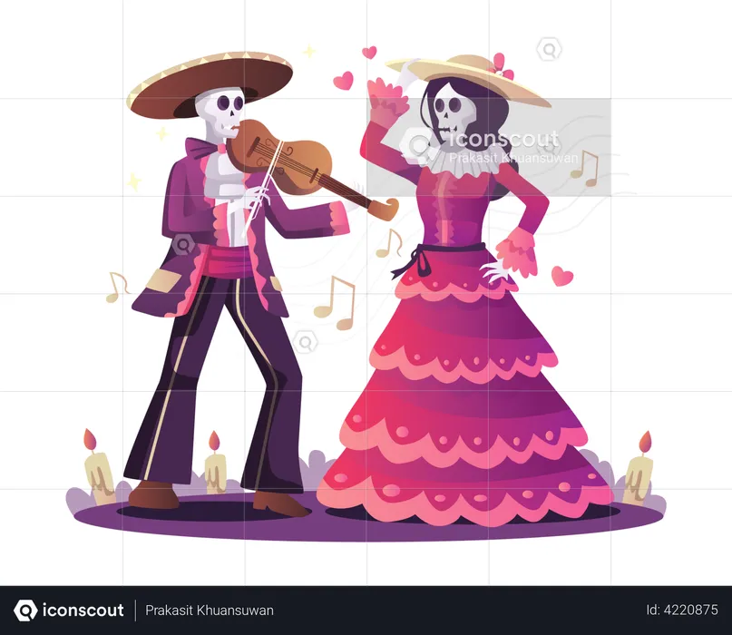 Couple dancing on Halloween eve  Illustration